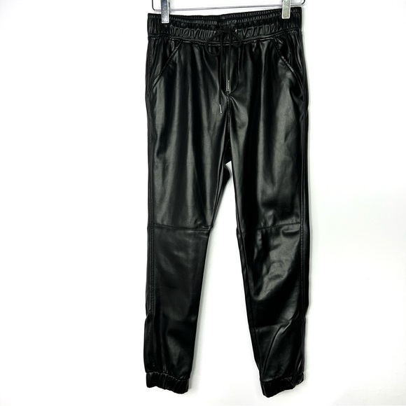 BB Dakota Faux Leather Jogger Pants Black Vegan Elastic Waist Drawstring XS - Picture 2 of 5